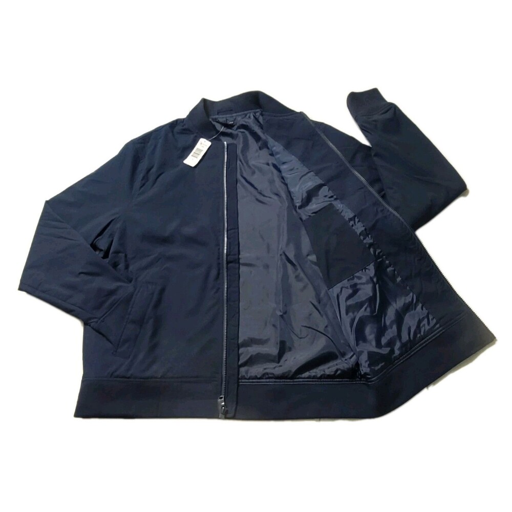 Banana Republic Men's XXL Bomber Flight Jacket Moisture Resistant Logo Zip Blue